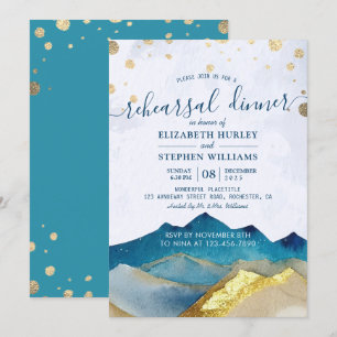 Invitation Aquarelle Gold Mountains Dîner de répétition Maria