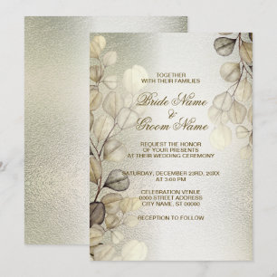 Invitation Aquarelle Golden Eucalyptus Mariage élégant brilla