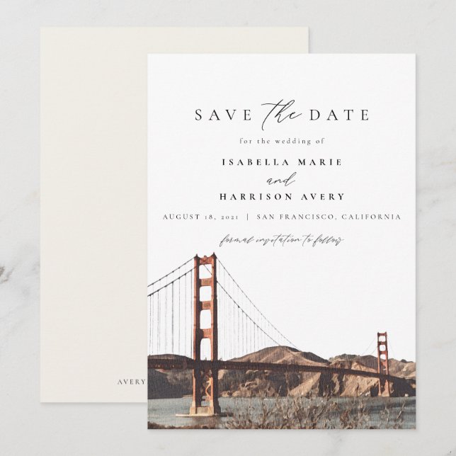 Invitation Aquarelle Golden Gate San Francisco Californie (Devant / Derrière)