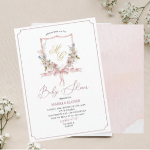 Invitation Aquarelle Golden Rose fleurs crêtes bébé Showe