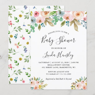 Invitation Aquarelle gracieuse Floral Girl Baby shower