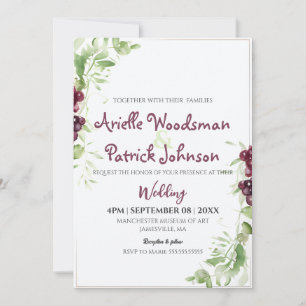 Invitation Aquarelle Grape Mariage peinture minimaliste