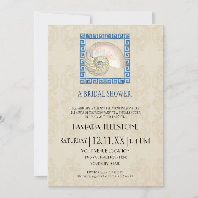 Invitation Aquarelle grecque clé Motif plage Mariage chalet (Devant)