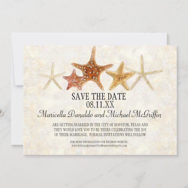 Invitation Aquarelle grecque modèle cléStarfish Beach Mariage (Devant)