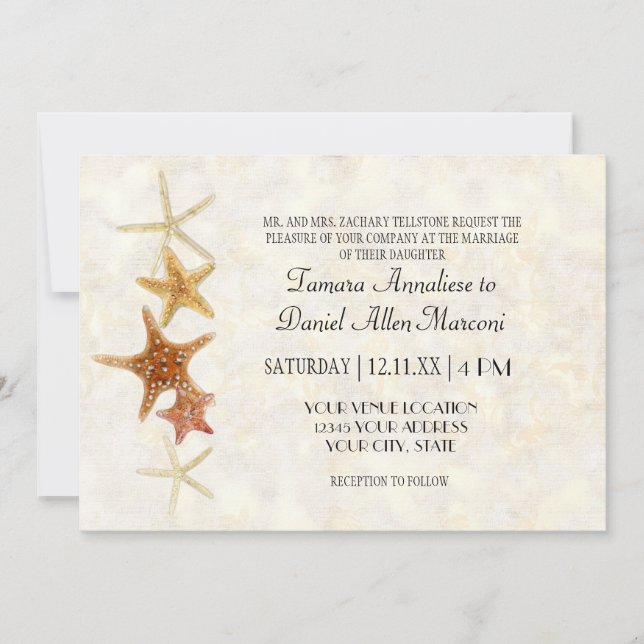 Invitation Aquarelle grecque modèle cléStarfish Beach Mariage (Devant)