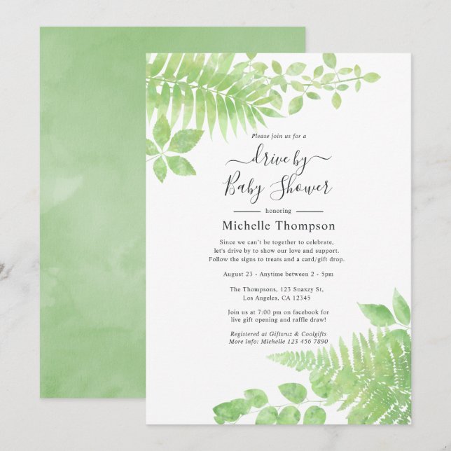 Invitation Aquarelle Green Drive Par la nuptiale ou le Baby s (Devant / Derrière)