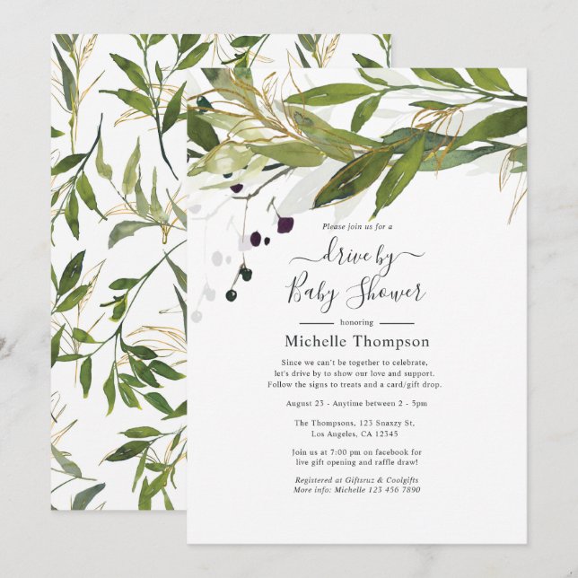 Invitation Aquarelle Green Drive Par la nuptiale ou le Baby s (Devant / Derrière)