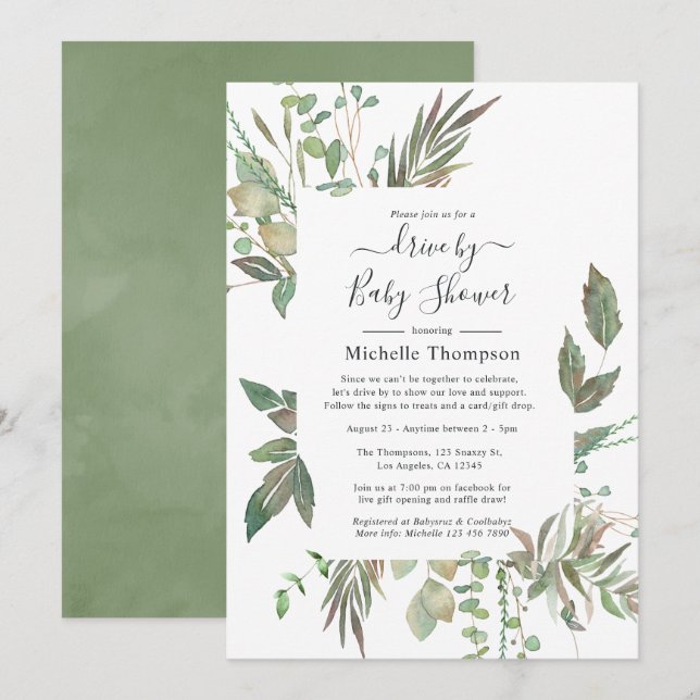 Invitation Aquarelle Green Drive Par la nuptiale ou le Baby s (Devant / Derrière)