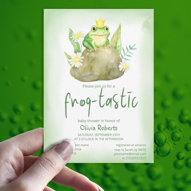 Invitation Aquarelle Grenouille verte Grenouille Baby shower  (Créateur téléchargé)