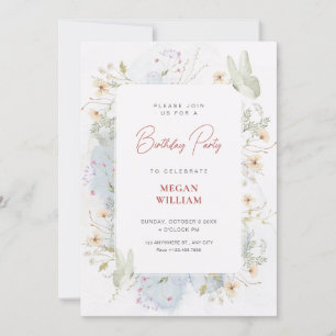 Invitation Aquarelle gris blanc fleur sauvage