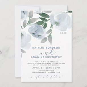 Invitation Aquarelle gris bleu foncé Mariage floral