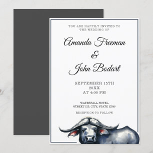 Invitation Aquarelle Gris et Buffalo noir Mariage occidental