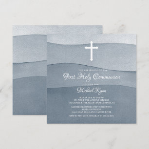 Invitation Aquarelle gris garçons Première Communion sainte