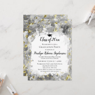 Invitation Aquarelle gris Gold Splatter Graduation Party