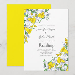 Invitation Aquarelle Gris Jaune Mariage Floral