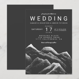 Invitation Aquarelle gris noir blanc montagnes mariage