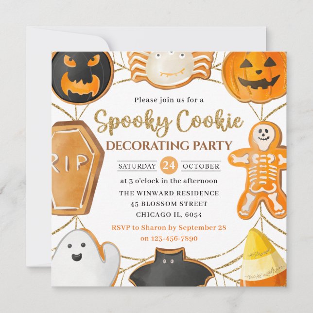 Invitation Aquarelle Halloween Cookie Décoration Party (Devant)