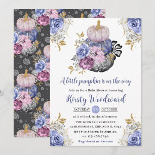 Invitation Aquarelle Halloween Floral Citrouille Baby shower