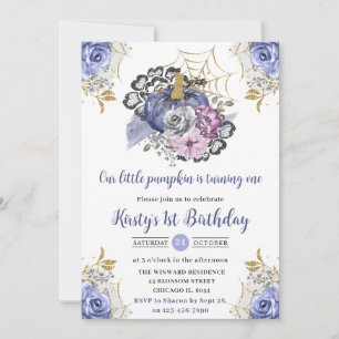 Invitation Aquarelle Halloween Floral Citrouilles 1er anniver