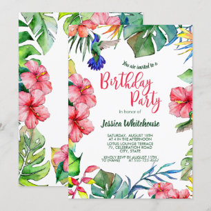 Invitation Aquarelle hawaïenne tropicale Anniversaire floral