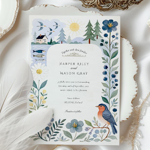 Invitation Aquarelle Helsinki Forêt nordique et Mariage d'ois