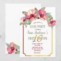 Aquarelle Hibiscus Luau Party Sweet 16 B'day