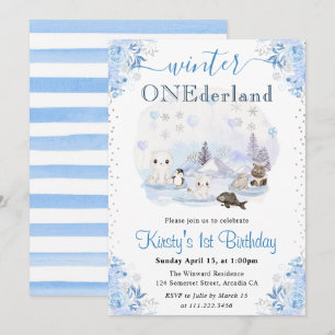 Invitation Aquarelle Hiver Animaux arctiques 1er anniversaire