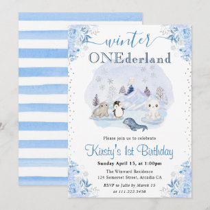 Invitation Aquarelle Hiver Animaux arctiques 1er anniversaire