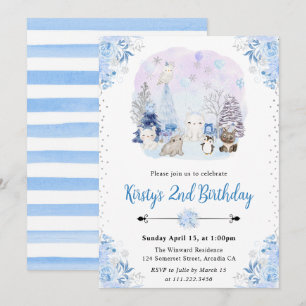 Invitation Aquarelle Hiver Animaux de l'Arctique Fête d'anniv