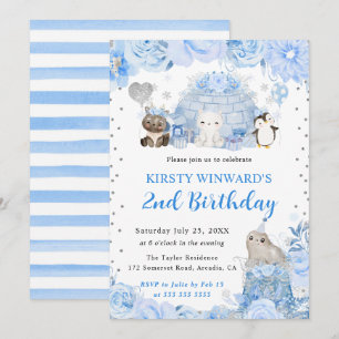 Invitation Aquarelle Hiver Arctique Animaux Anniversaires de