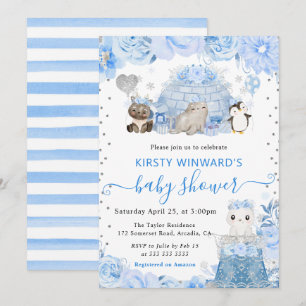 Invitation Aquarelle Hiver Baby shower des animaux de l'Arcti