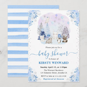 Invitation Aquarelle Hiver Baby shower des animaux de l'Arcti