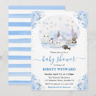 Invitation Aquarelle Hiver Baby shower des animaux de l'Arcti