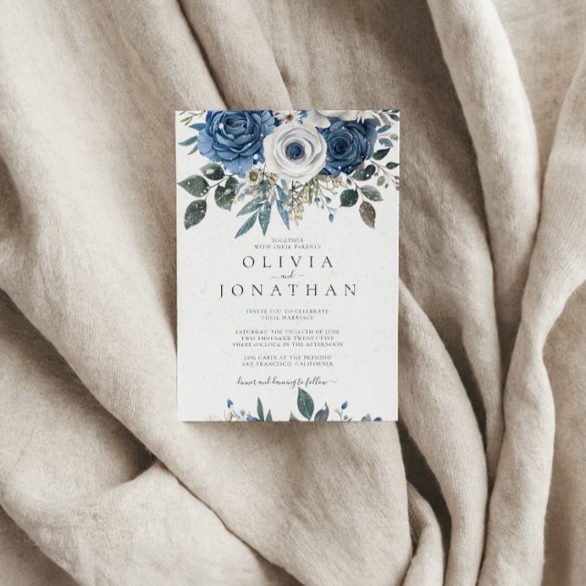 Invitation Aquarelle Hiver Bleu Floral Bouquet Mariage (Créateur téléchargé)
