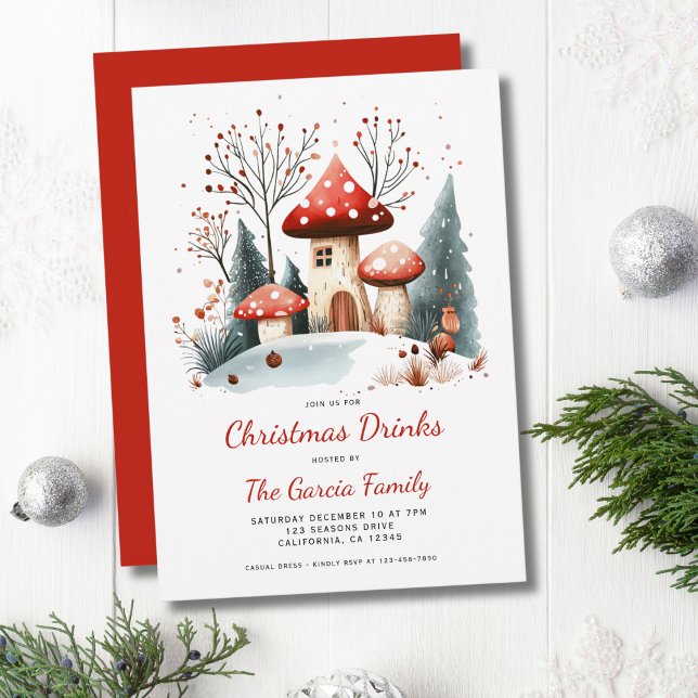 Invitation Aquarelle hiver Bois de Noël Boissons (Créateur téléchargé)