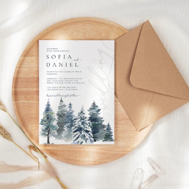 Invitation Aquarelle Hiver Fête de mariage du pin à neige (Créateur téléchargé)
