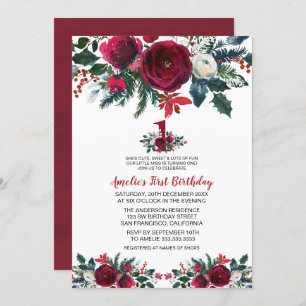 Invitation Aquarelle Hiver Fleurs Bourgogne Premier Anniversa