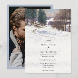 Invitation Aquarelle Hiver Paysage de neige Photo Mariage
