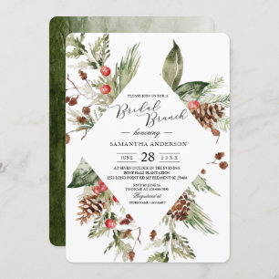 Invitation Aquarelle Hiver Pine verte Arbre et Pine Cône