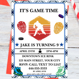 Invitation Aquarelle Hockey sur glace Anniversaire Thème Invi