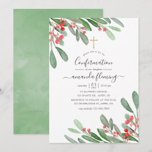 Invitation Aquarelle Holly Jolly Confirmation de Noël