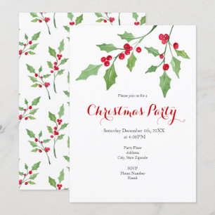Invitation Aquarelle Holly Sprigs et Motif