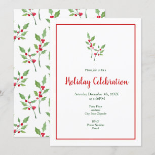 Invitation Aquarelle Holly Sprigs et Motif