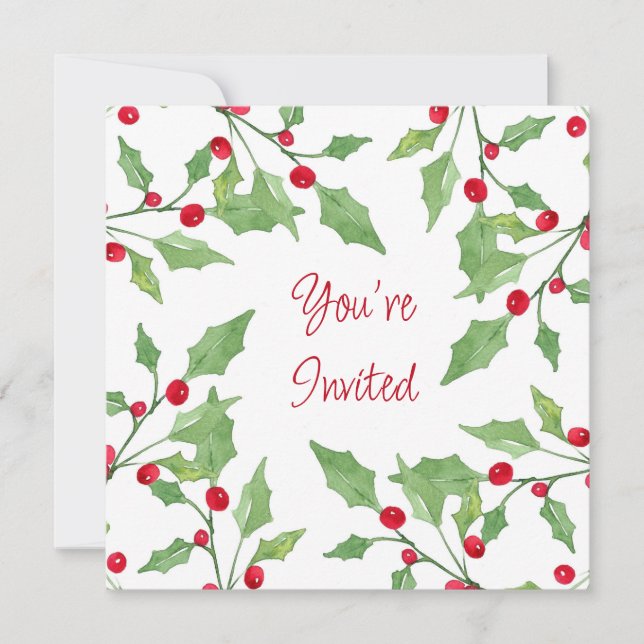 Invitation Aquarelle Holly Wreath 3 (Devant)
