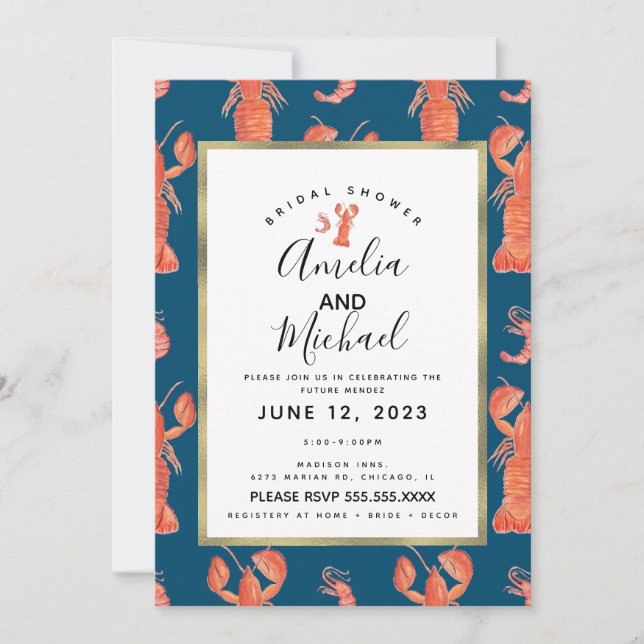 Invitation Aquarelle Homard crevette crevette Fête des mariée (Devant)
