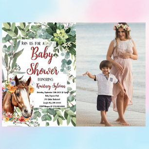 Invitation Aquarelle Horse Floral Baby shower photo personnal