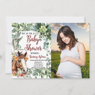 Invitation Aquarelle Horse Floral Baby shower photo personnal