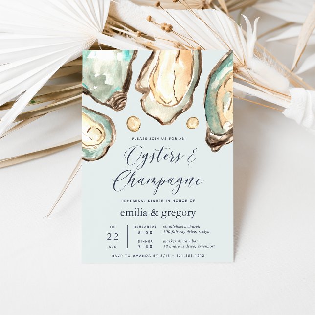 Invitation Aquarelle Huîtres & Dîner de répétition de champag (Créateur téléchargé)