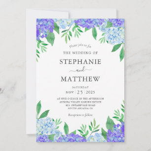 Invitation Aquarelle Hydrangea Mariage bleu violet