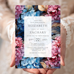 Invitation Aquarelle Hydrangeas Mariage bleu rose